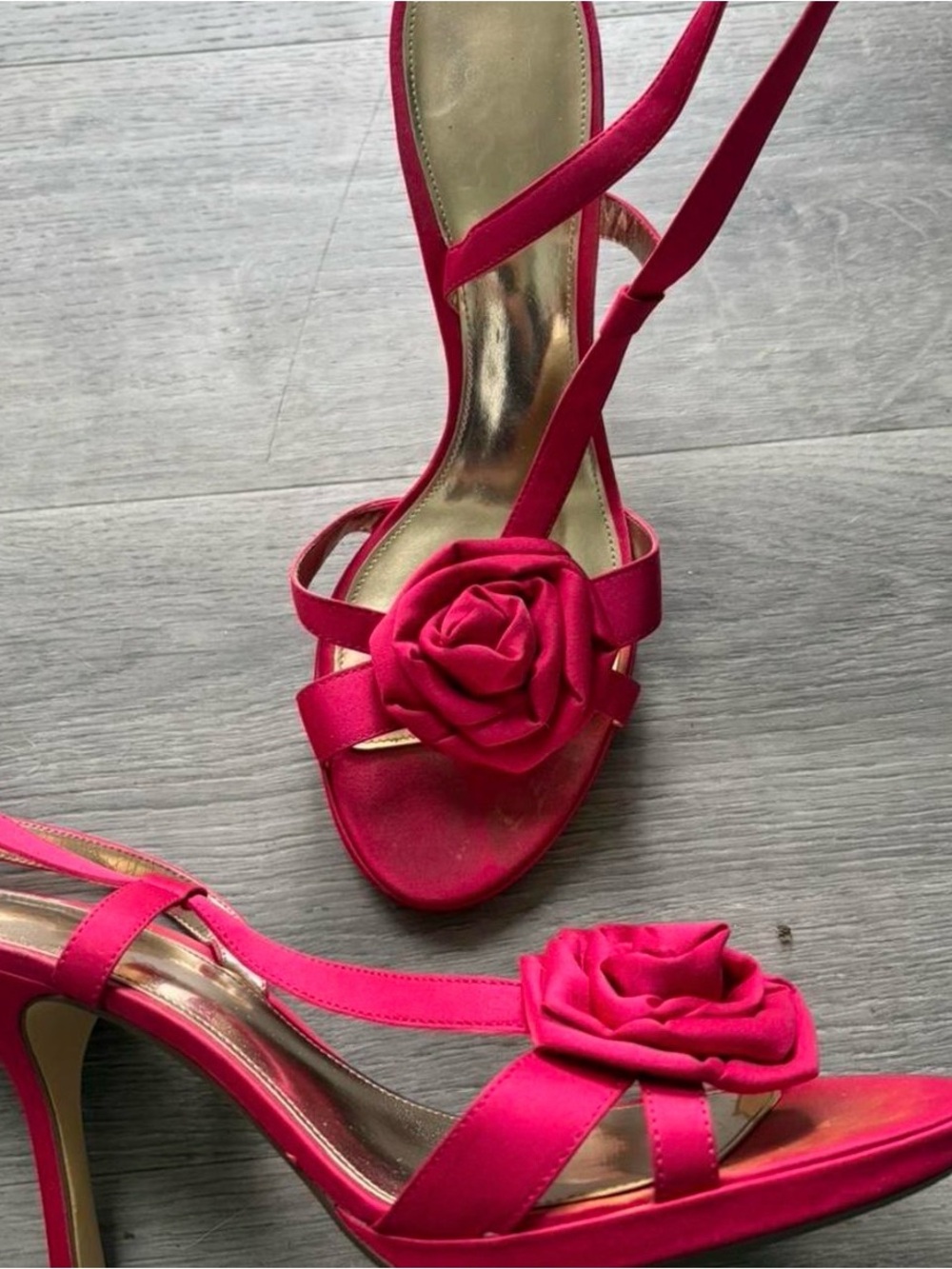 Hot Pink Rose-Accent Strappy Heels for Women